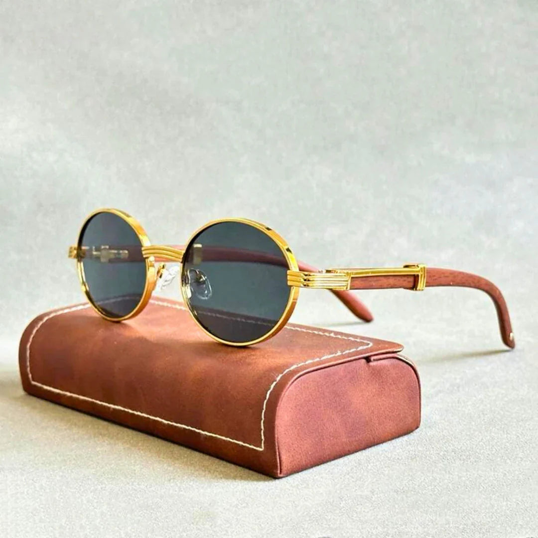 Lund™ | Vintage ovale solbriller med trestrukturert acetatramme