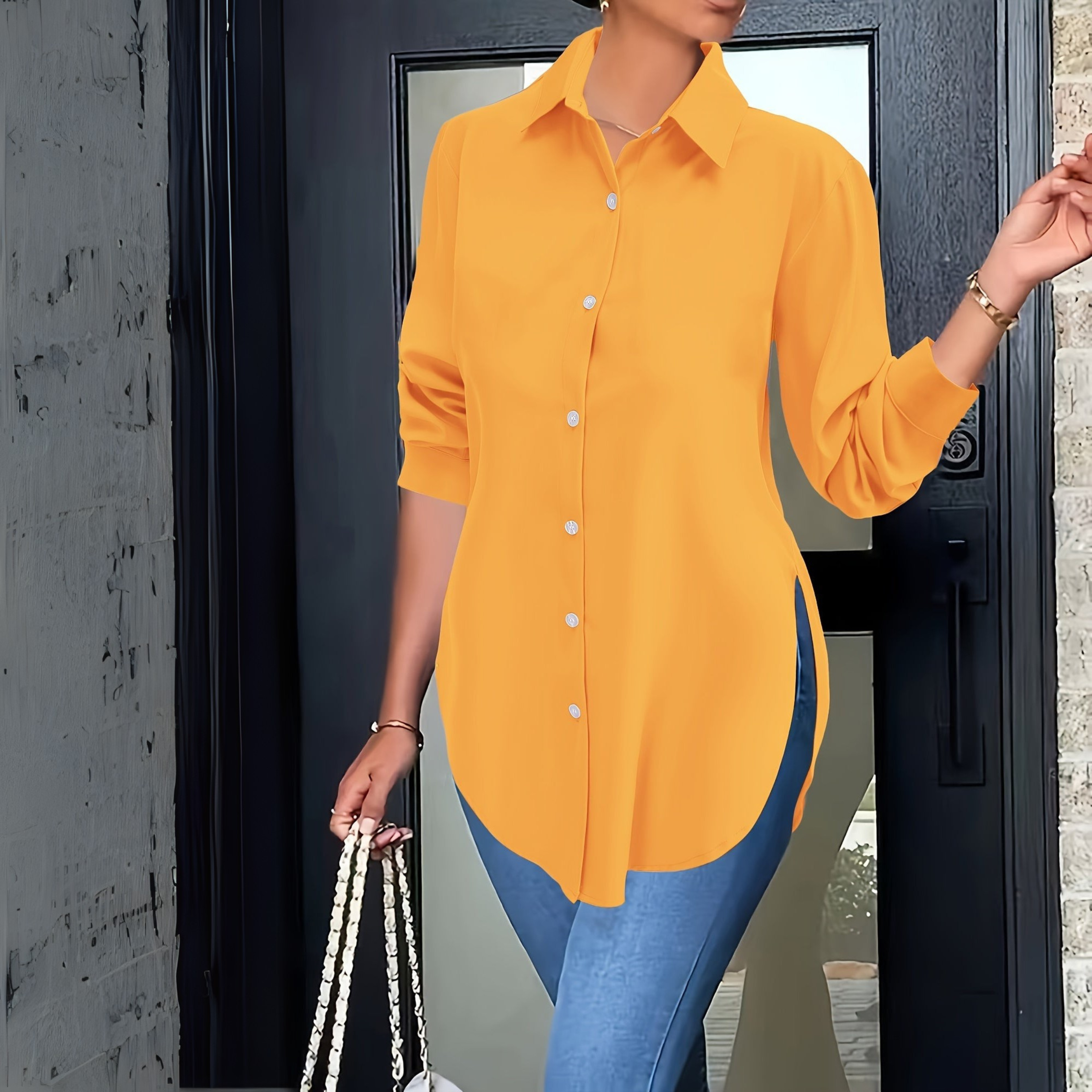 Enja™ | Stilig bluse med chic splittdetalj og luftig bomullsblanding