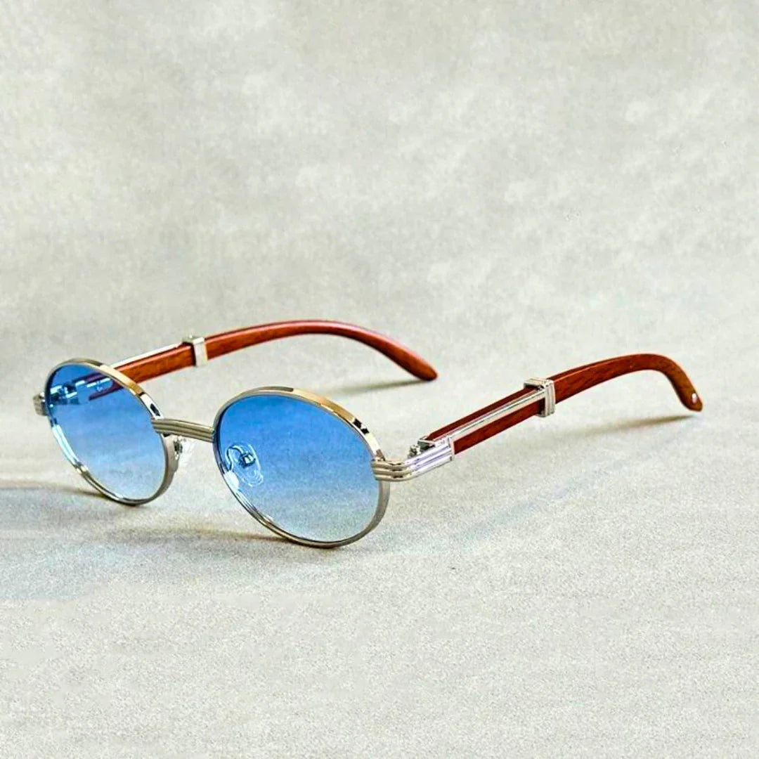 Lund™ | Vintage ovale solbriller med trestrukturert acetatramme