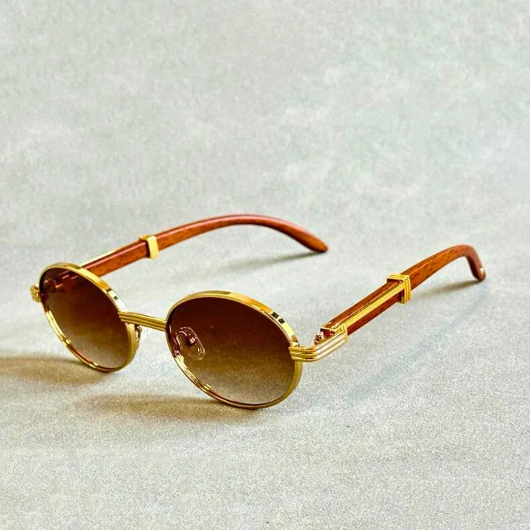 Lund™ | Vintage ovale solbriller med trestrukturert acetatramme