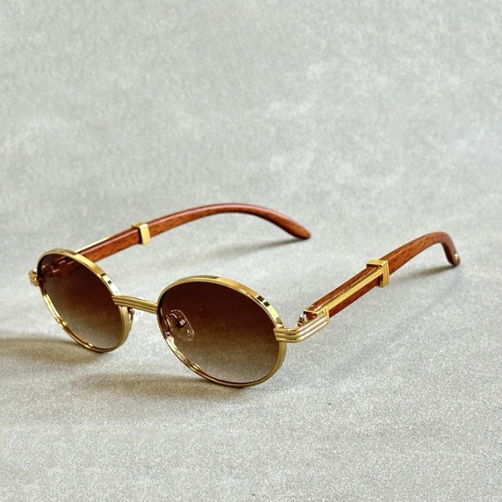 Lund™ | Vintage ovale solbriller med trestrukturert acetatramme