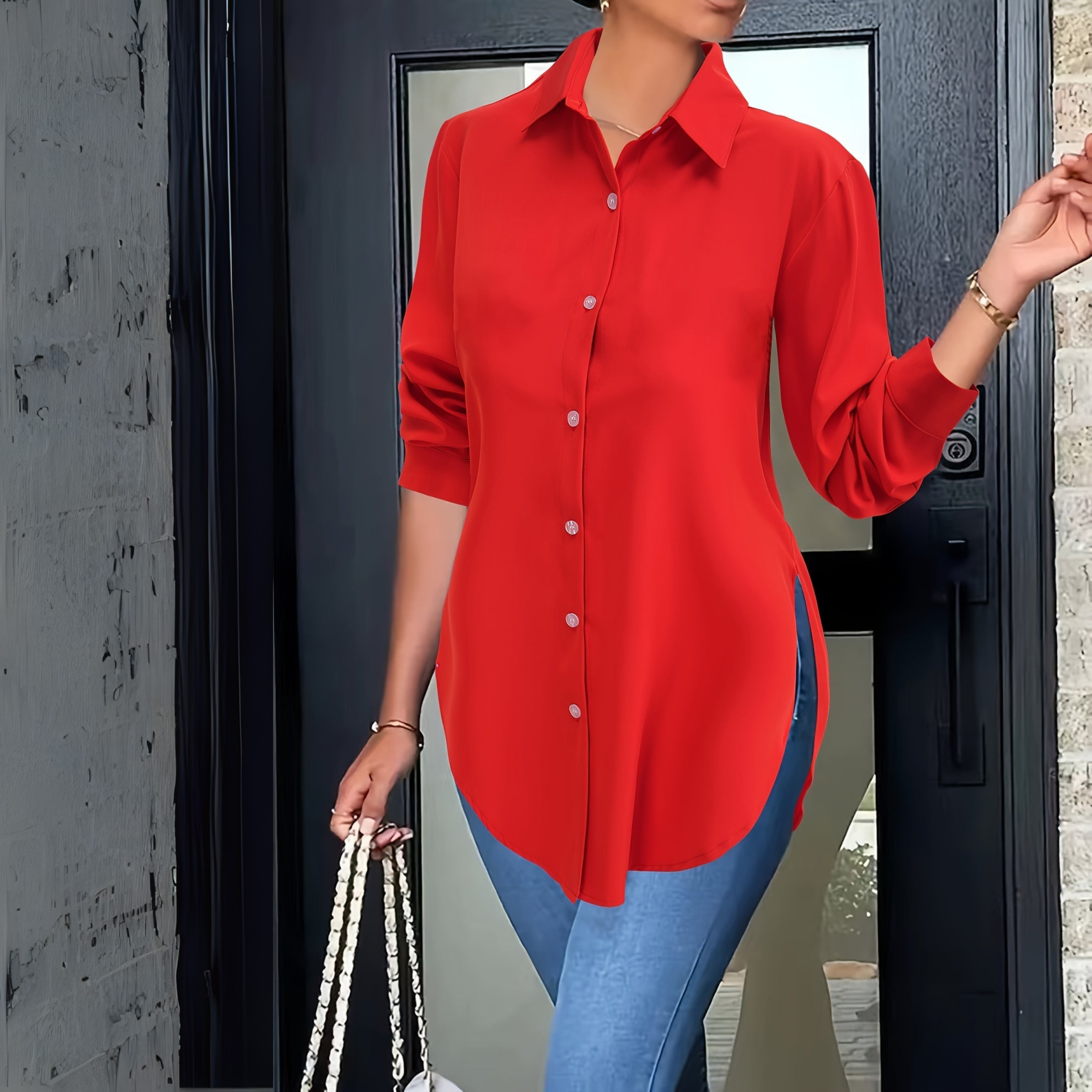 Enja™ | Stilig bluse med chic splittdetalj og luftig bomullsblanding