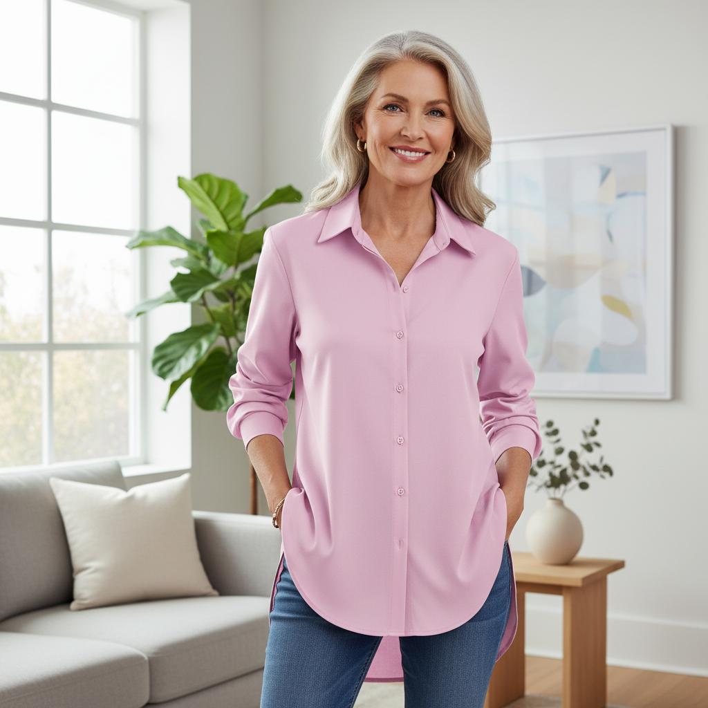 Enja™ | Stilig bluse med chic splittdetalj og luftig bomullsblanding