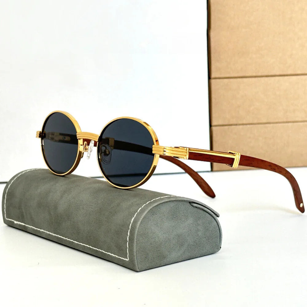 Lund™ | Vintage ovale solbriller med trestrukturert acetatramme